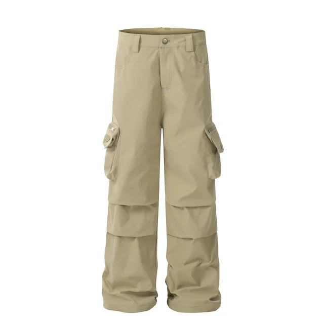 Design Pleated American Umbrella Overalls Khaki - Shop at LoveMi