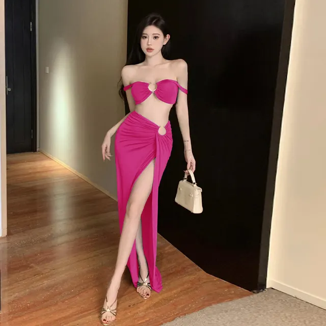 Women's Fashion Personalized Skirt Two piece Set Rose Red - Shop at LoveMi