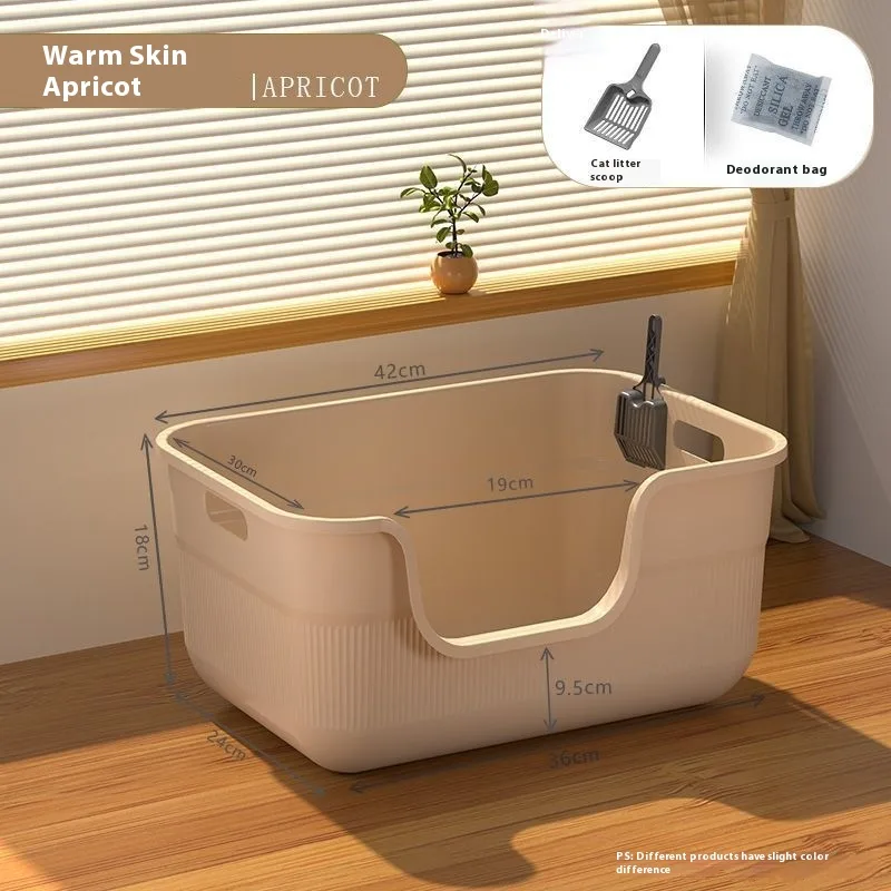 Oversized Splash proof Cat Litter Box Oversized Open Semi closed Cat Toilet Apricot 42Cm - Shop at LoveMi