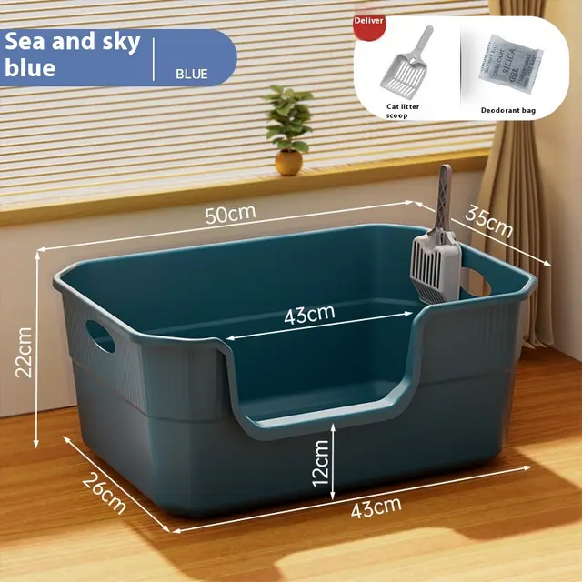 Oversized Splash proof Cat Litter Box Oversized Open Semi closed Cat Toilet Blue 50Cm - Shop at LoveMi