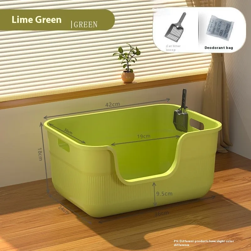 Oversized Splash proof Cat Litter Box Oversized Open Semi closed Cat Toilet Green 42Cm - Shop at LoveMi