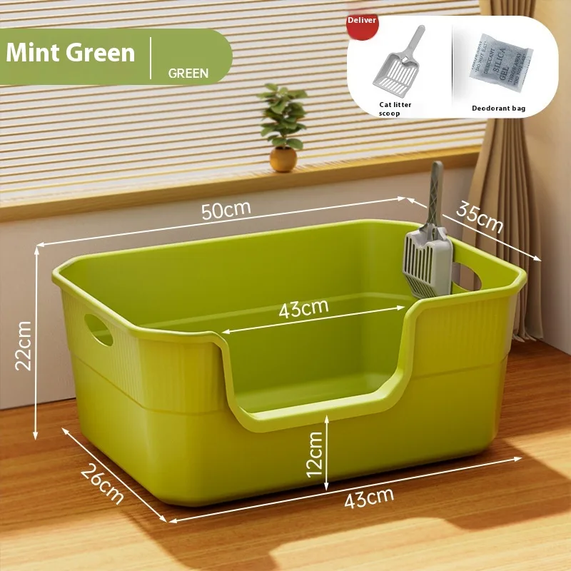 Oversized Splash proof Cat Litter Box Oversized Open Semi closed Cat Toilet Green 50Cm - Shop at LoveMi