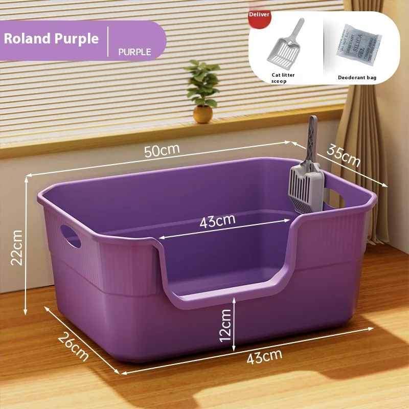 Oversized Splash proof Cat Litter Box Oversized Open Semi closed Cat Toilet Purple 50Cm - Shop at LoveMi