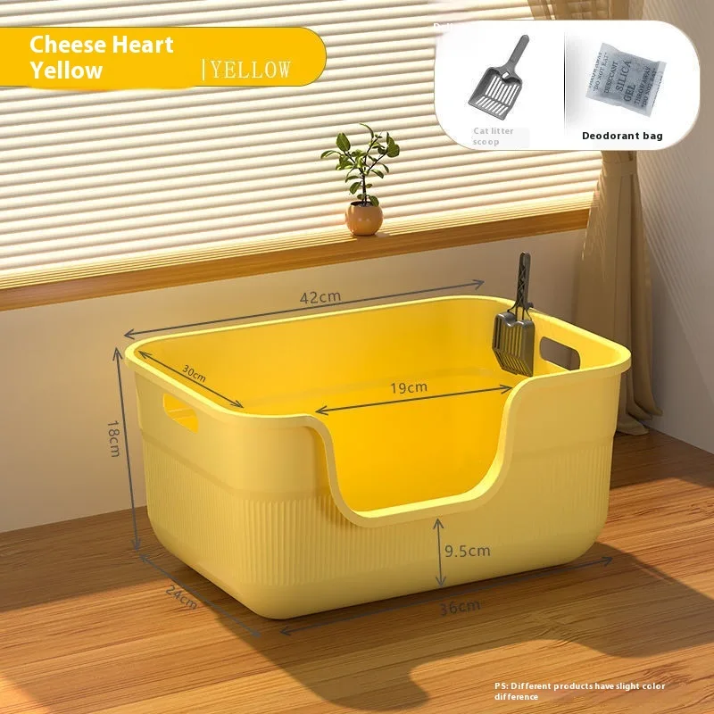 Oversized Splash proof Cat Litter Box Oversized Open Semi closed Cat Toilet Yellow 42Cm - Shop at LoveMi
