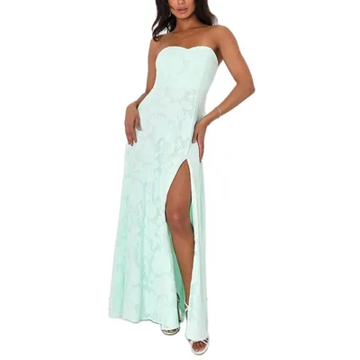 Elegant Embroidery Evening Tube Top Off shoulder Slim Fit Large Swing Dress Green - Shop at LoveMi