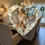 Acrylic Heart-shaped Wall Hanging Stained Glass Effect Home Garden Decoration - Elf 02