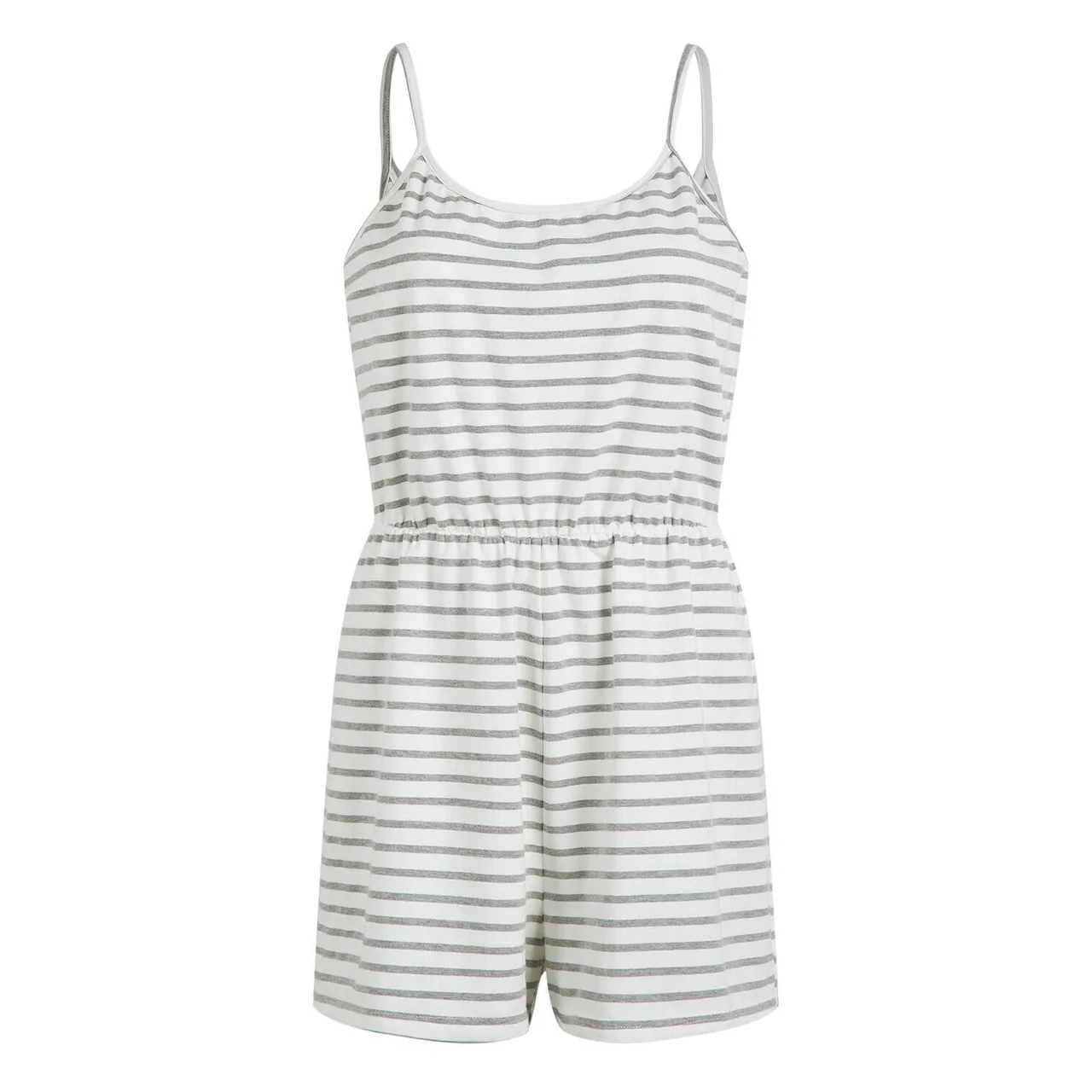 Casual Cotton Striped Spaghetti Straps Jumpsuit - Gray
