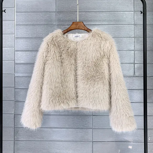 Plus Size Solid Color Women's Short Fur Coat Apricot - Shop at LoveMi