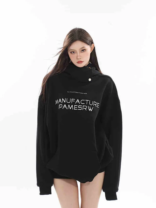 Velvet Padded Loose Pullover Couple Hooded Sweater Black - Shop at LoveMi