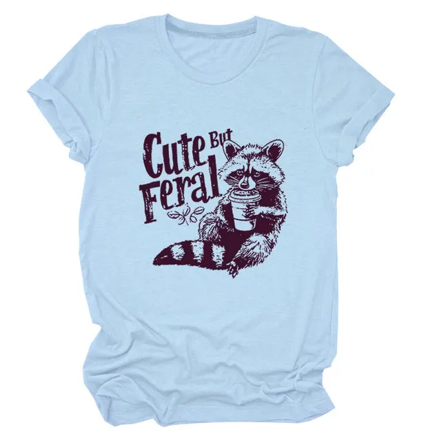 Guoli Printed Personality Round Neck Women's T shirt Light Blue - Shop at LoveMi