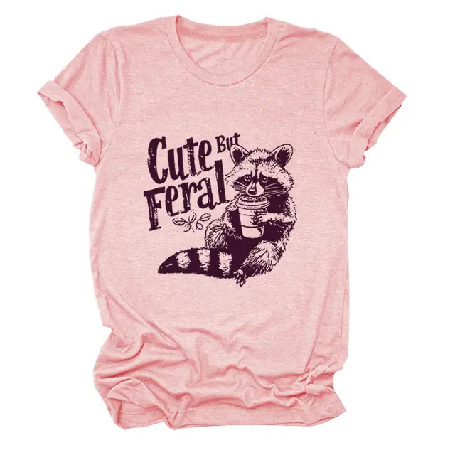 Guoli Printed Personality Round Neck Women's T shirt Peach - Shop at LoveMi