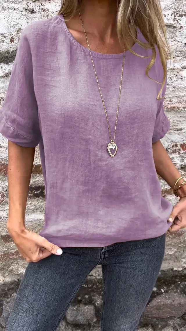 Women's Printed Round Neck Pullover Short Sleeved Shirt Style4 - Shop at LoveMi