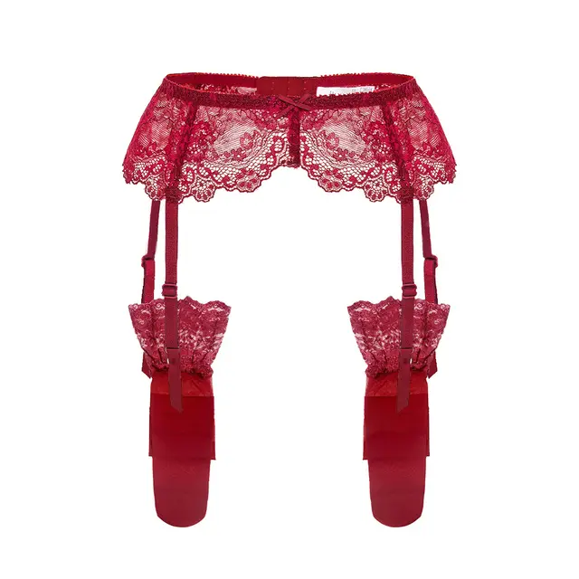Lace Garter Vintage With Leg Ring Clipped Button Stockings One Non slip Wine Red - Shop at LoveMi