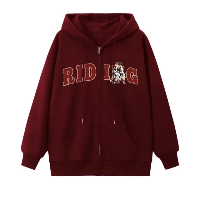 Lazy Cardigan Autumn And Winter Fleece Sweater Solid Color Trendy Loose All match Wine Red With Velvet - Shop at LoveMi