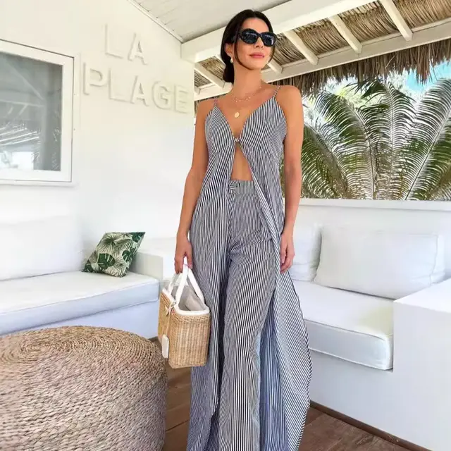 European And American Dance Printed Long Dress Suspender Top Blouse And Pants Blue - Shop at LoveMi