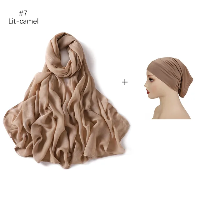 Large Size Scarf Bottoming Hood Same Color Wide Edge Smoke Pipe Cap Combination Set 7 Light Camel - Shop at LoveMi