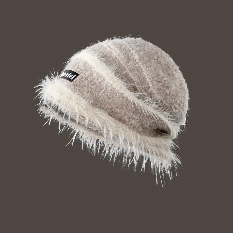 Korean Style Autumn And Winter Plush Knitted Mixed Color Stripe Warm Light Gray - Shop at LoveMi