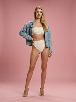 Chest-wrapped Multi-color Split Bikini - Beige