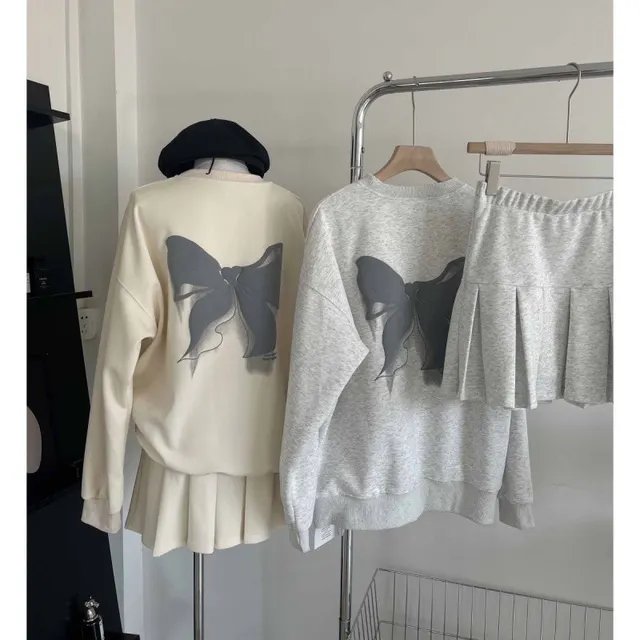 Autumn Women's Suit Salt Series Wear Matching Design Sweater Short Skirt Two piece Suit Gray Sweater Pleated Skirt - Shop at LoveMi