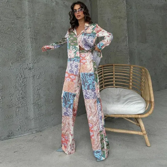 European And American National Style Printed Long sleeved Shirt Women's Trousers Multicolor Printing - Shop at LoveMi