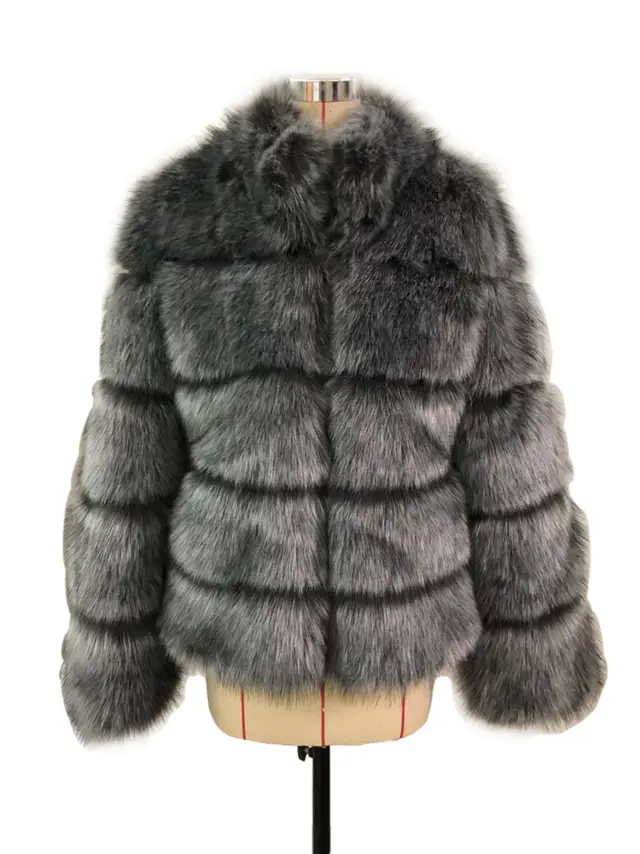 Fox Fur Slimming Stand Collar Splicing Coat Silver Fox - Shop at LoveMi