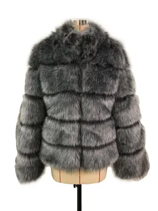 Fox Fur Slimming Stand Collar Splicing Coat - Silver Fox
