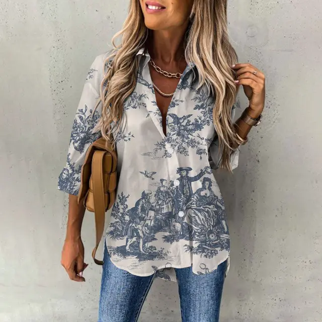 Women's Casual Digital Printing Large Upper Garment Shirt B25Sfxzh231911C - Shop at LoveMi