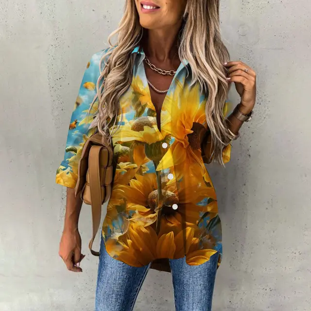 Women's Casual Digital Printing Large Upper Garment Shirt B25Sfxzh231911E - Shop at LoveMi