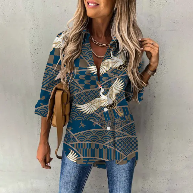 Women's Casual Digital Printing Large Upper Garment Shirt B25Sfxzh231911K - Shop at LoveMi