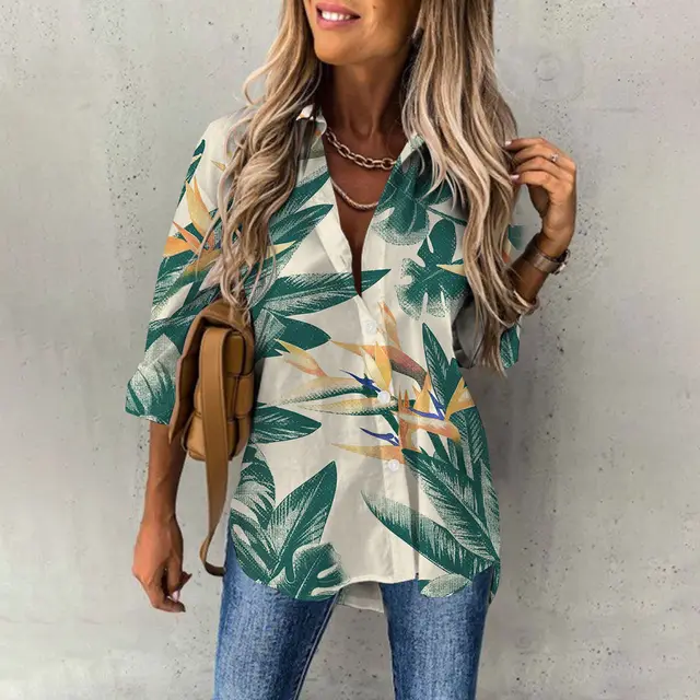 Women's Casual Digital Printing Large Upper Garment Shirt B25Sfxzh231911M - Shop at LoveMi