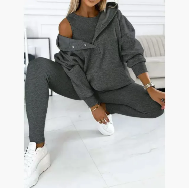 Women's Solid Color Vest Hoodie And Pants Set Dark Ash Gray - Shop at LoveMi