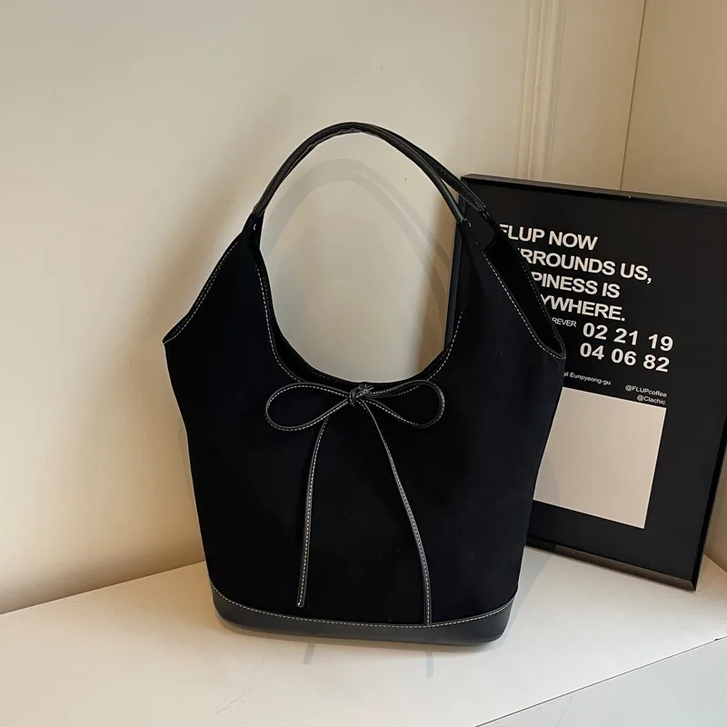 Retro Frosted Large Capacity Women's Shoulder Hand held Tote Bucket Bag Black - Shop at LoveMi