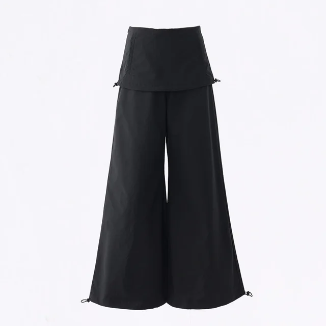 Stitching Fake Two piece Casual Pants For Women Black Lengthen - Shop at LoveMi