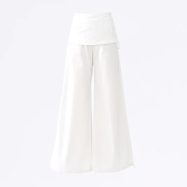 Stitching Fake Two piece Casual Pants For Women White Lengthened - Shop at LoveMi