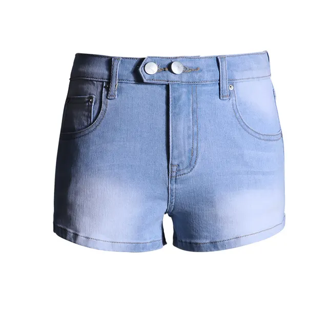 Elastic Low Waist Denim Shorts For Women Bubble Blue - Shop at LoveMi
