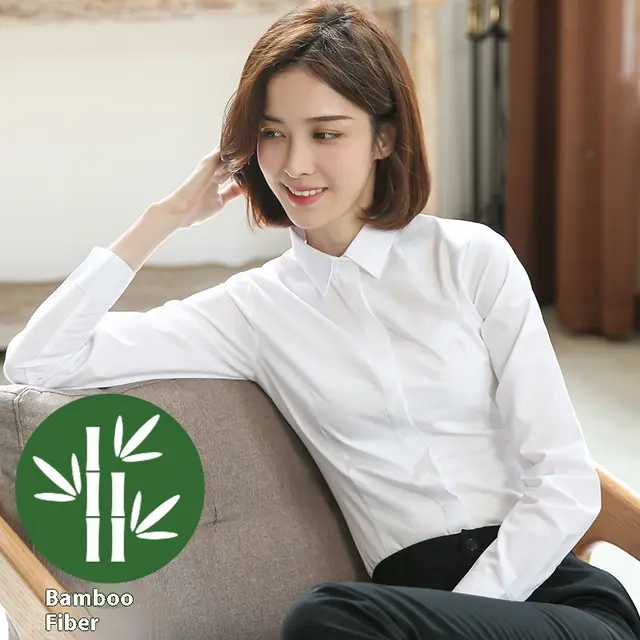 Bamboo Fiber White Shirt Women's Long Sleeve New Square Collar White251 - Shop at LoveMi