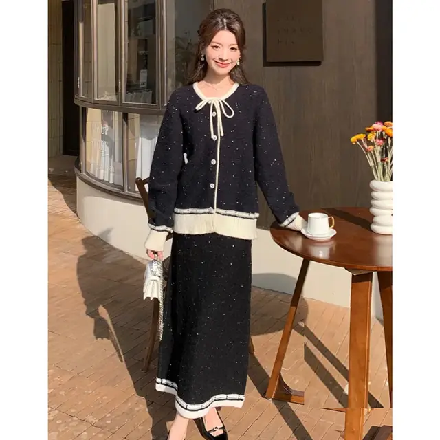 Knitted Skirt Two piece Set Autumn And Winter Picture Color Suit - Shop at LoveMi