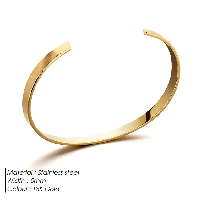 Stainless Steel Stylish Opening Design Glossy Bracelet 5Mm 18K Gold - Shop at LoveMi