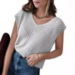 Sleeveless Sweater V-neck Ruffle Sleeve Summer Vest - Light Gray