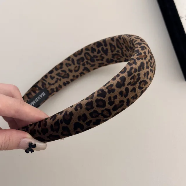 Fashionable All matching Vintage Leopard Print Velvet Sponge Headband Wide And Deep Leopard Print - Shop at LoveMi