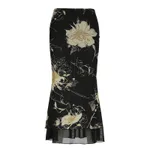 Women's Vintage Tie-dyed Floral Printed Mesh Skirt - Black