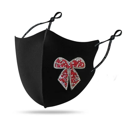 Diamond Mask Shiny Diamond Bow Creative Cloth Mask Black Red Diamond - Shop at LoveMi