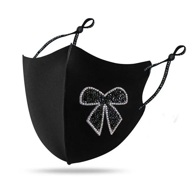 Diamond Mask Shiny Diamond Bow Creative Cloth Mask Black - Shop at LoveMi