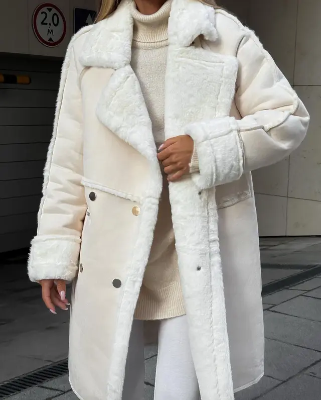 Suede Coat Suit Collar Long Cardigan Long Sleeve Plush Coat Apricot - Shop at LoveMi