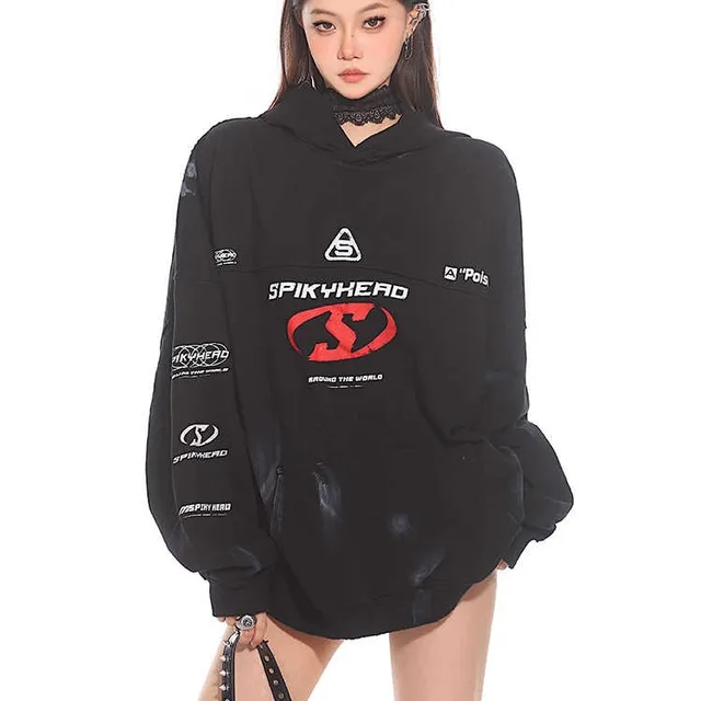 Letter Print Loose Casual Hooded Sweater Black - Shop at LoveMi