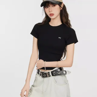 American-style Black Shoulder Short Sleeve - Black