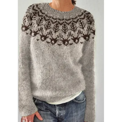 Printed Round Neck Sweater Thick Needle Fabric Style 8628 4Xl - Shop at LoveMi