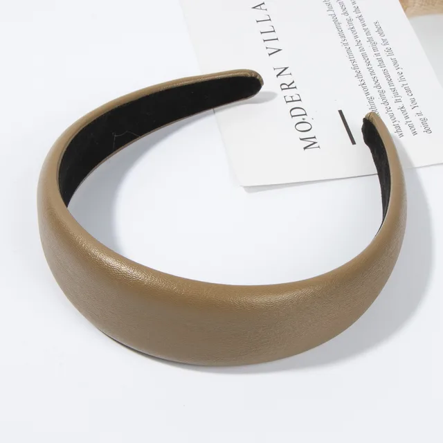 Pure Color PU Leather Headband 4 Khaki Pu Leather - Shop at LoveMi