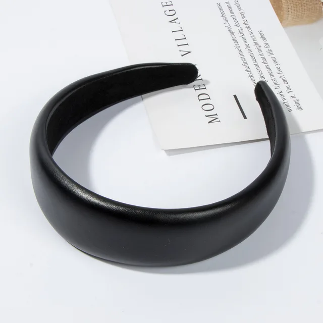 Pure Color PU Leather Headband 5 Black Pu Leather - Shop at LoveMi