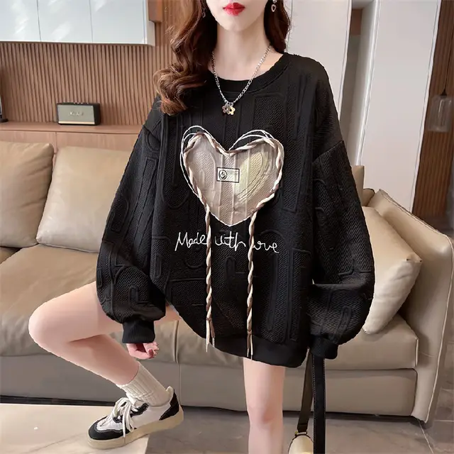 Korean Style Sense Of Design Niche Hooded Long sleeved Sweater For Women Black - Shop at LoveMi